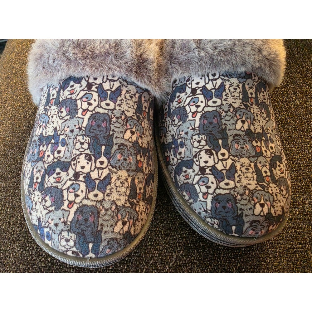 Skechers BOBS Too Cozy Woof Lodge Dog Print Slippers Navy Multi 113480 Womens 6 - Picture 3 of 9